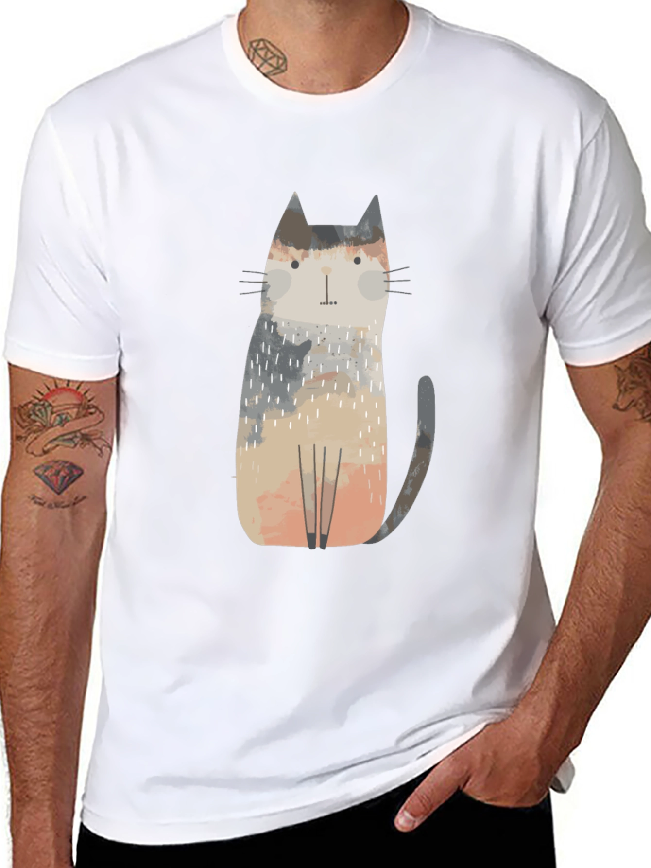 Camiseta Negra con Diseño de Gato Abstracto