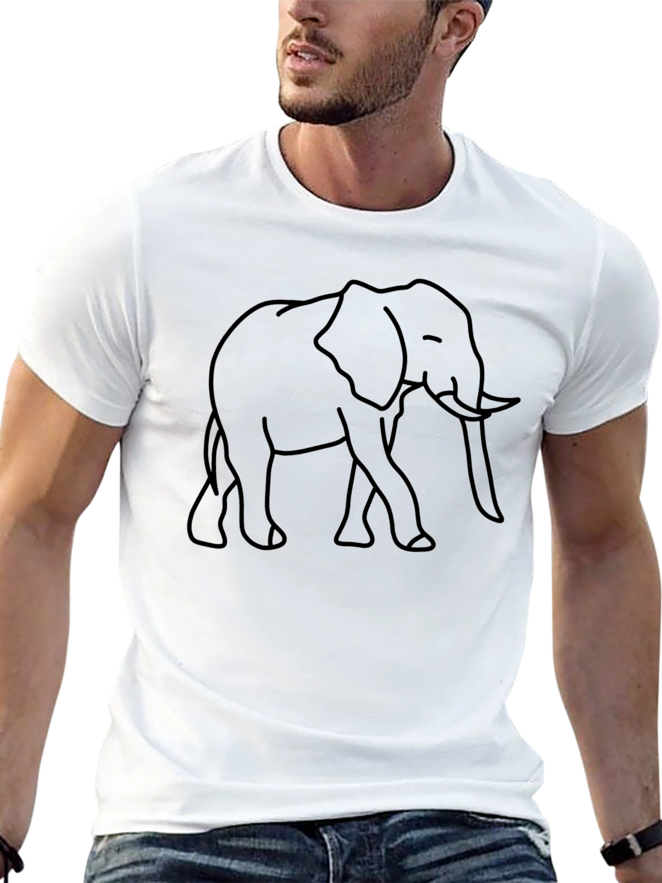 Camiseta Negra con Diseño de Elefante Minimalista