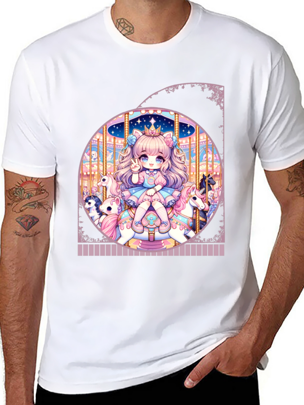 Camiseta Negra con Diseño de Carrusel Anime