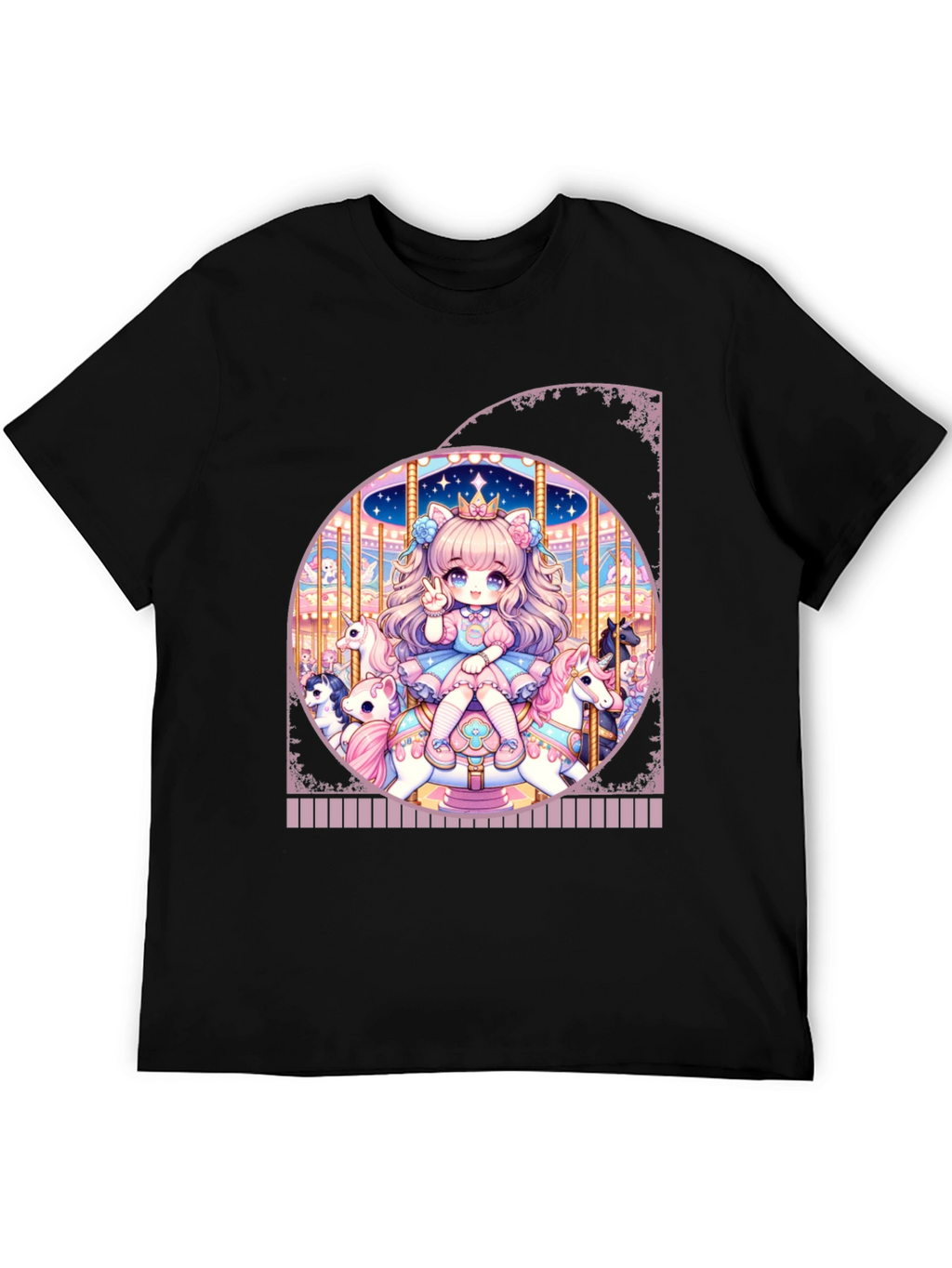 Camiseta Negra con Diseño de Carrusel Anime