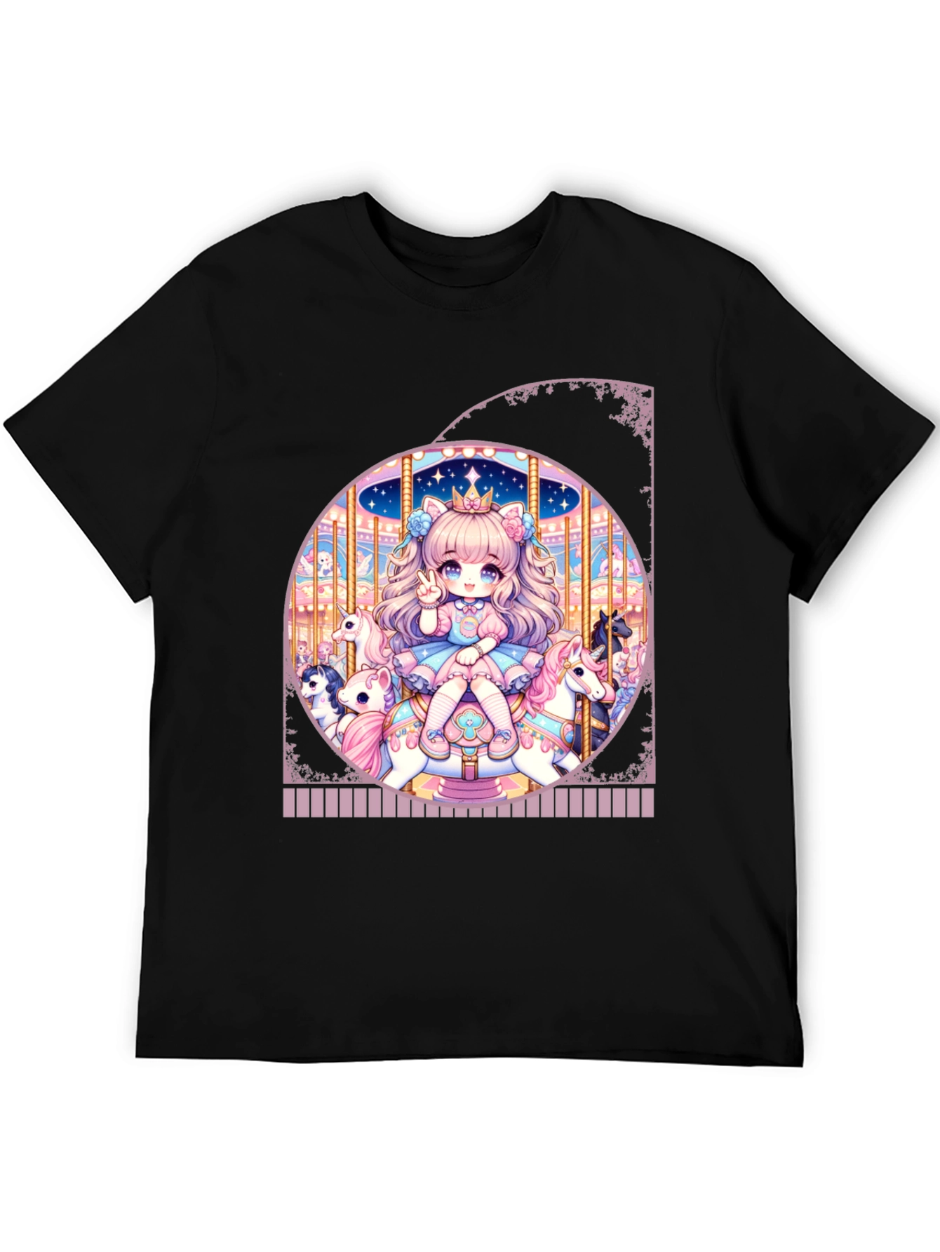 Camiseta Negra con Diseño de Carrusel Anime