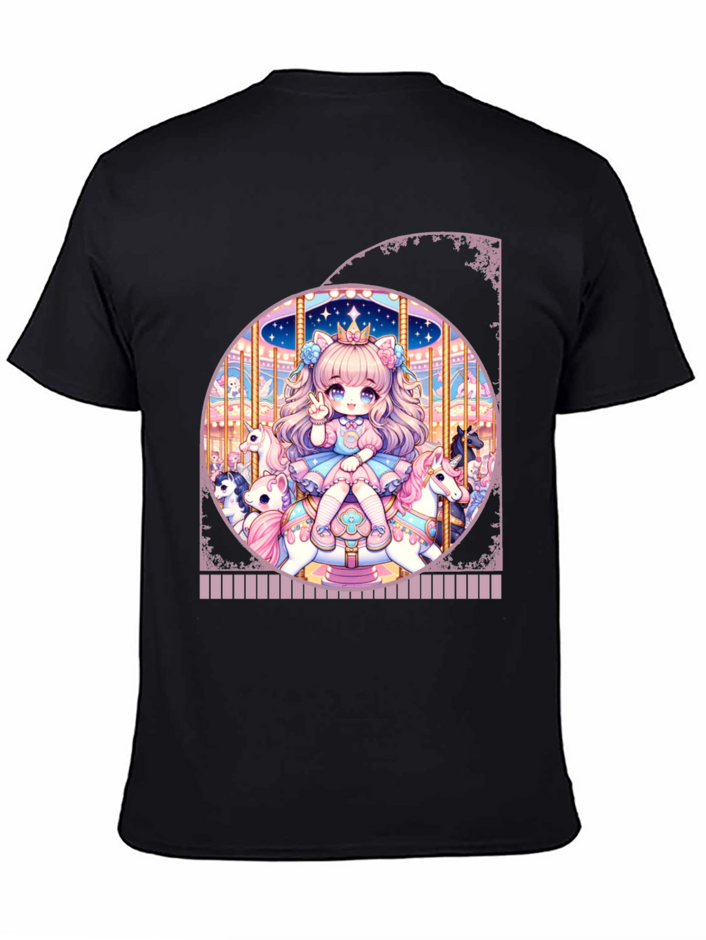 Camiseta Negra con Diseño de Carrusel Anime