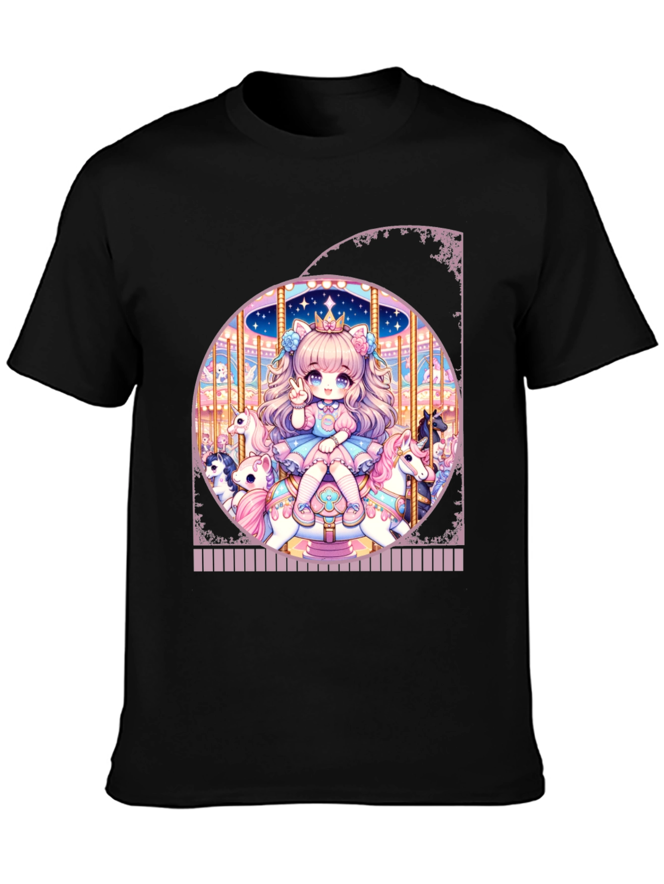 Camiseta Negra con Diseño de Carrusel Anime