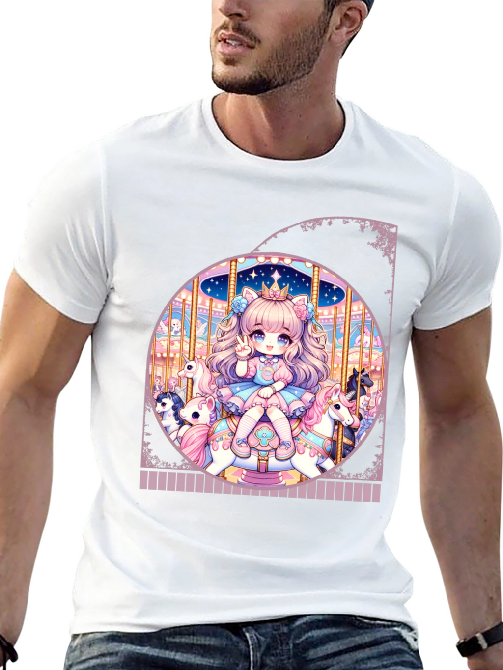 Camiseta Negra con Diseño de Carrusel Anime