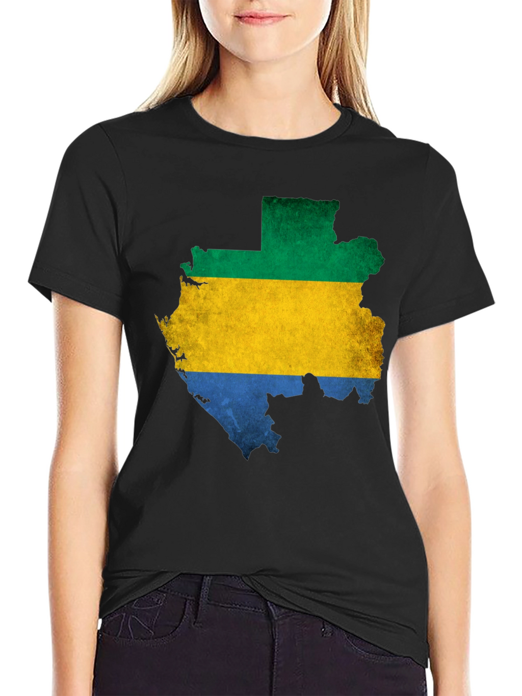 Camiseta Hombre Gabon Mapa Bandera Negra