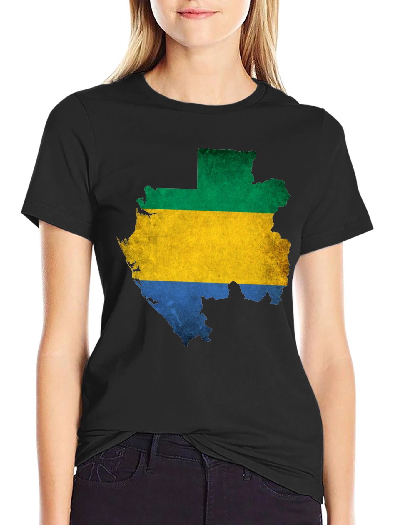 Camiseta Hombre Gabon Mapa Bandera Negra