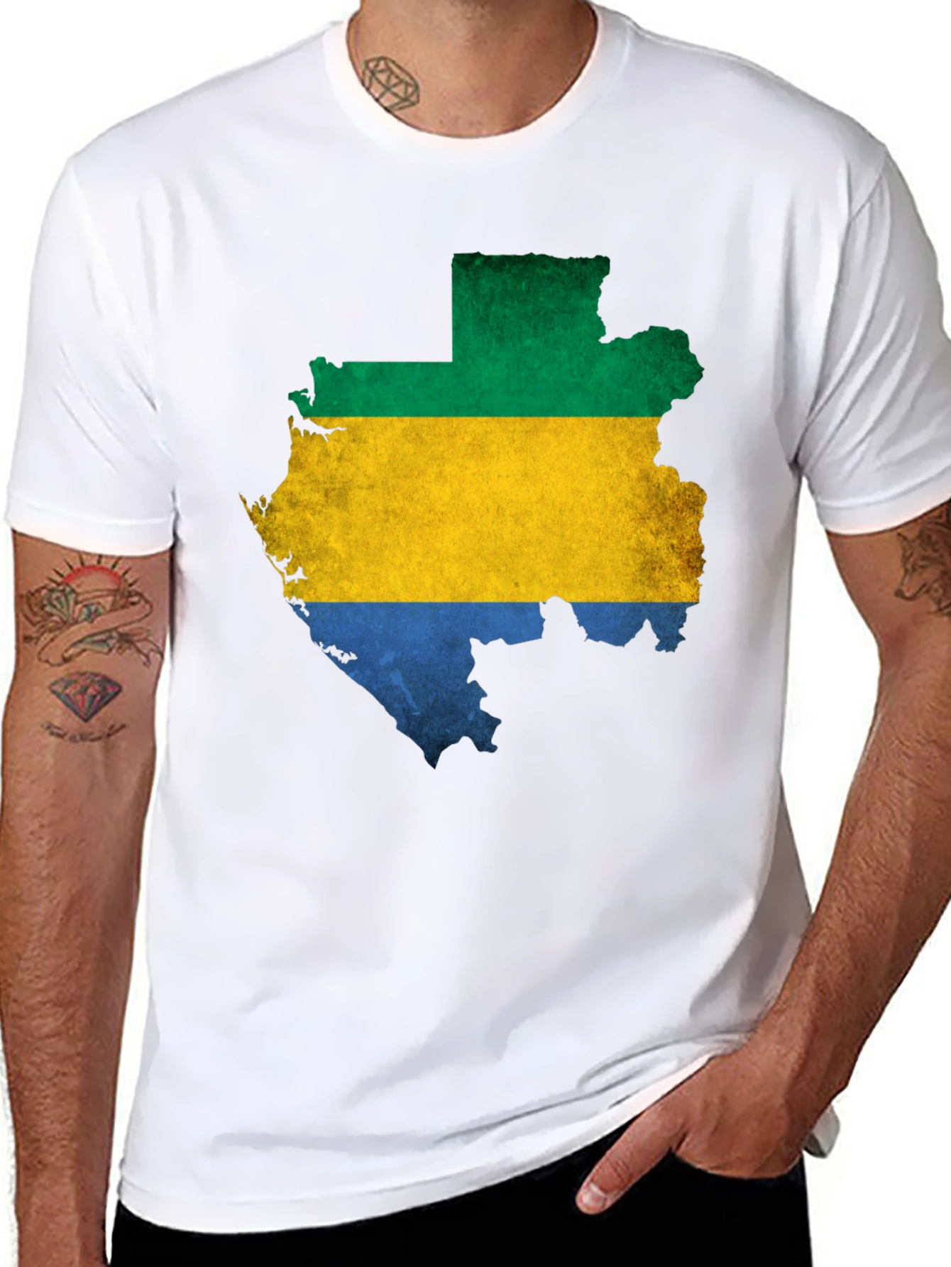 Camiseta Hombre Gabon Mapa Bandera Negra