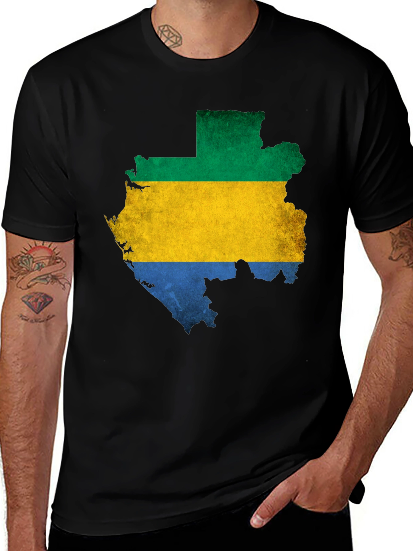Camiseta Hombre Gabon Mapa Bandera Negra