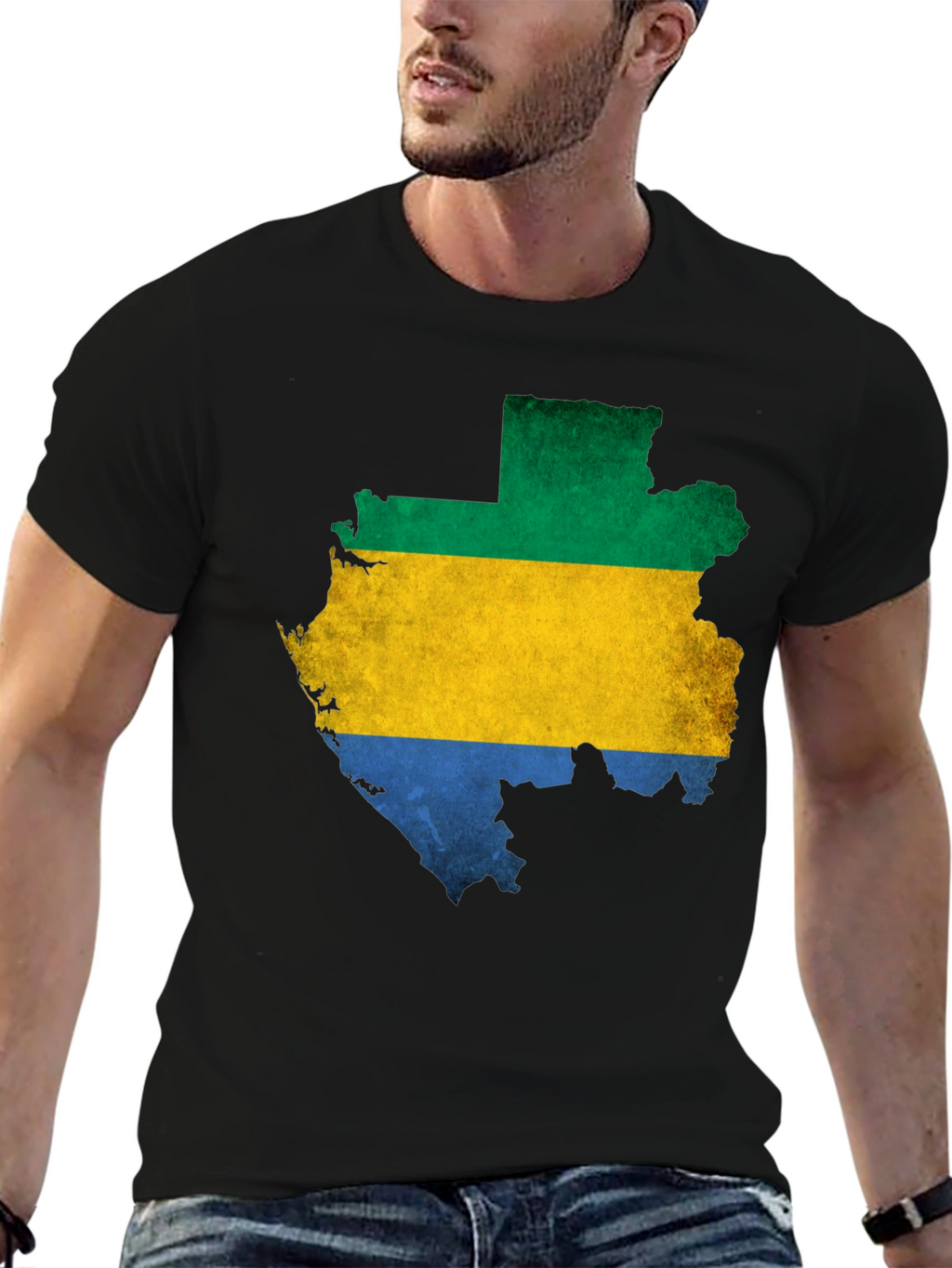 Camiseta Hombre Gabon Mapa Bandera Negra