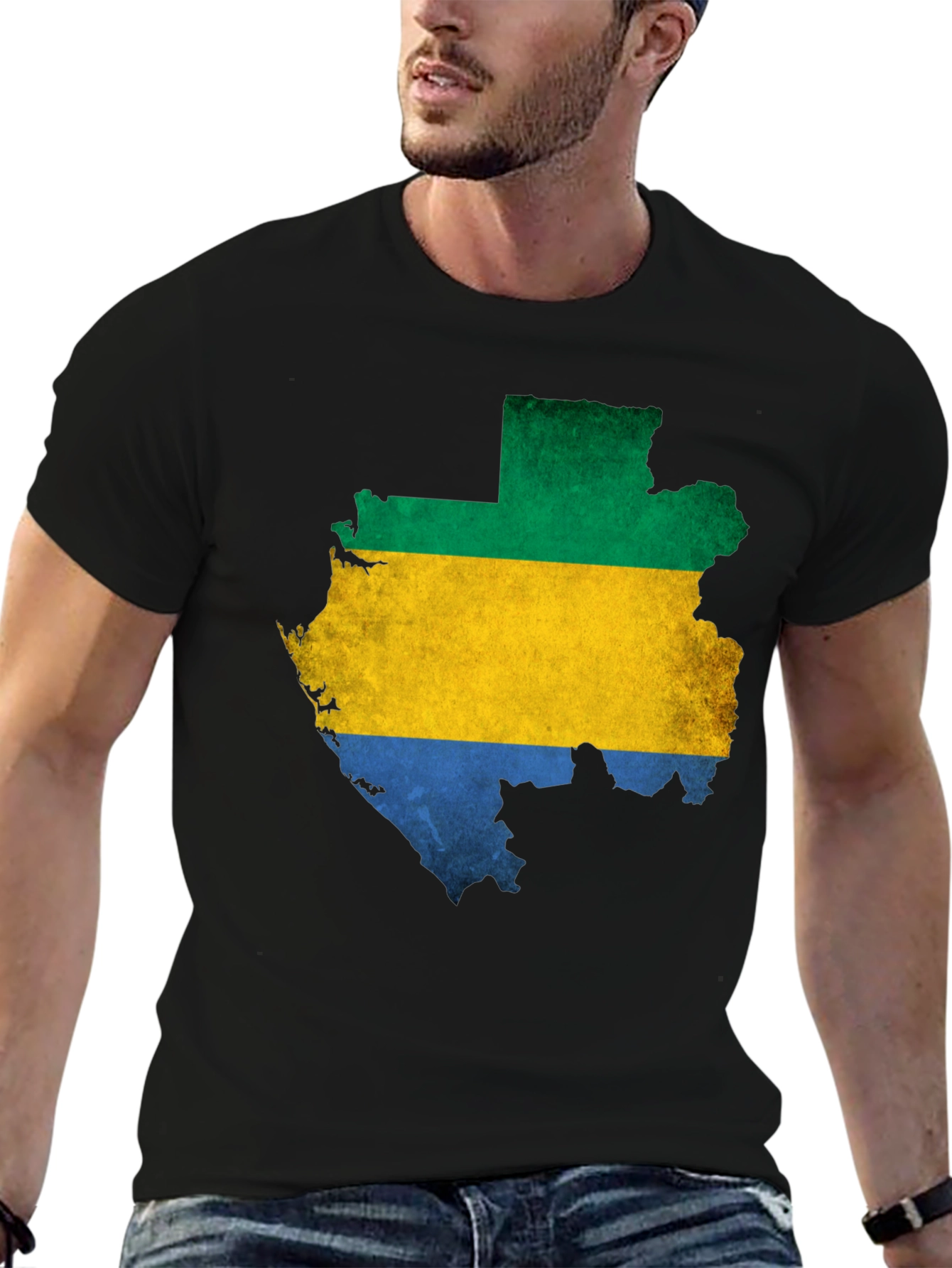 Camiseta Hombre Gabon Mapa Bandera Negra