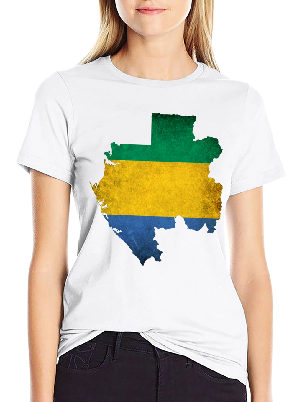 Camiseta Hombre Gabon Mapa Bandera Negra