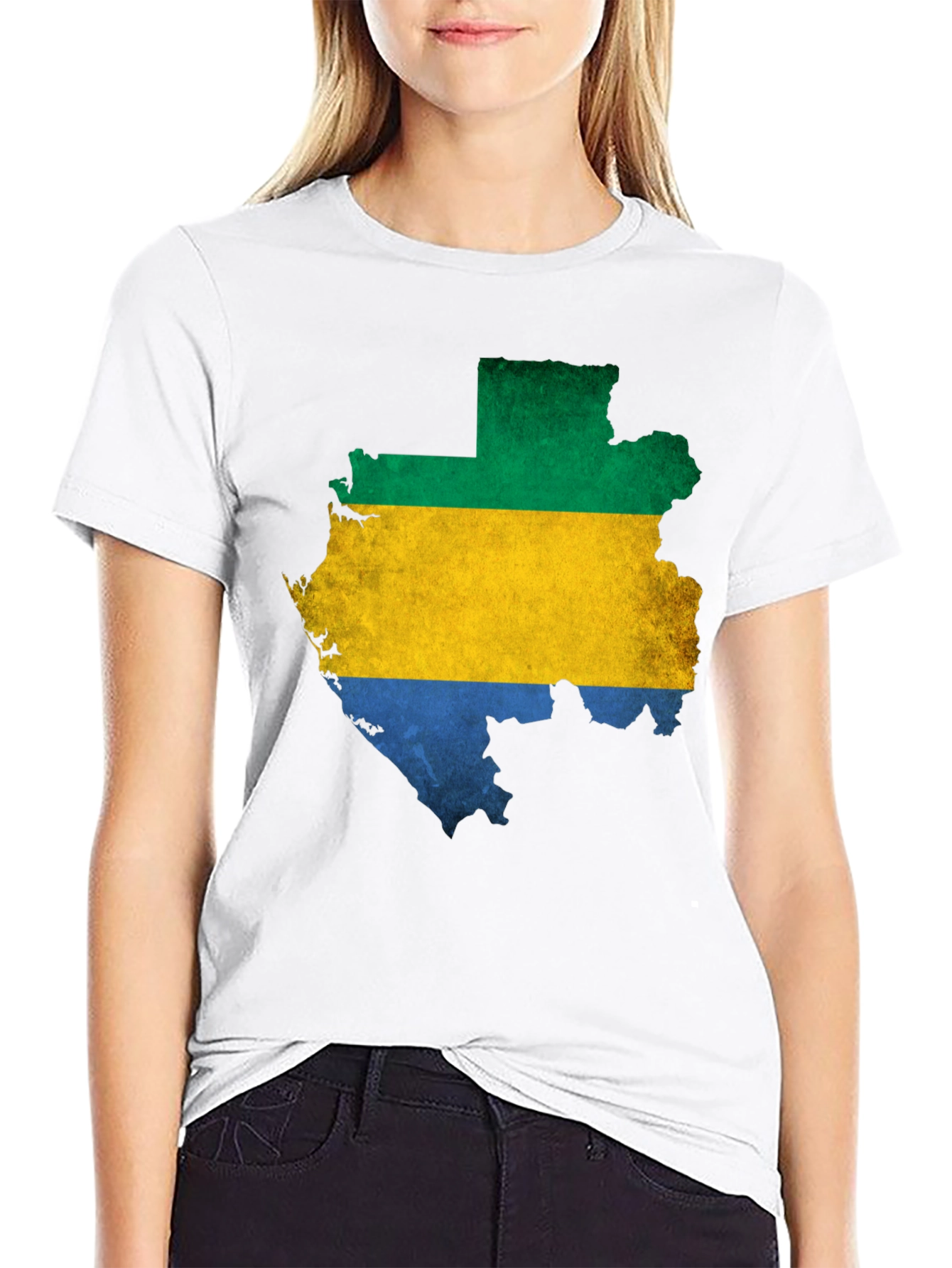 Camiseta Hombre Gabon Mapa Bandera Negra