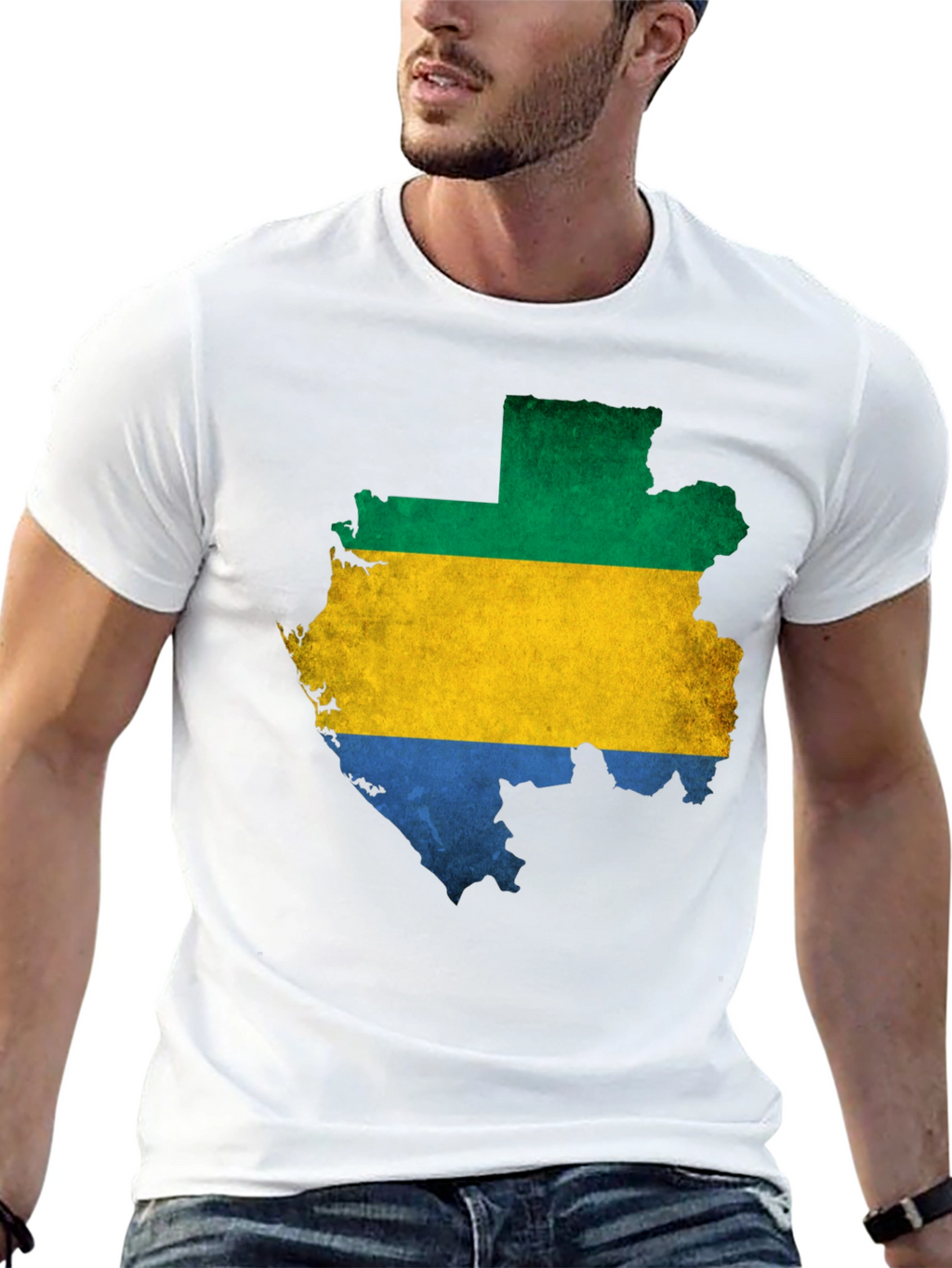 Camiseta Hombre Gabon Mapa Bandera Negra