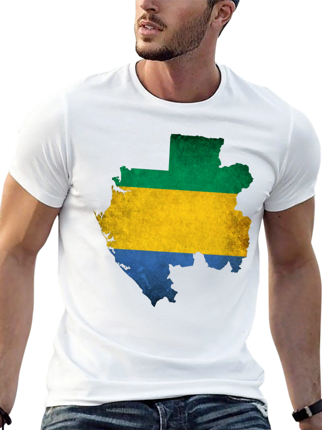Camiseta Hombre Gabon Mapa Bandera Negra