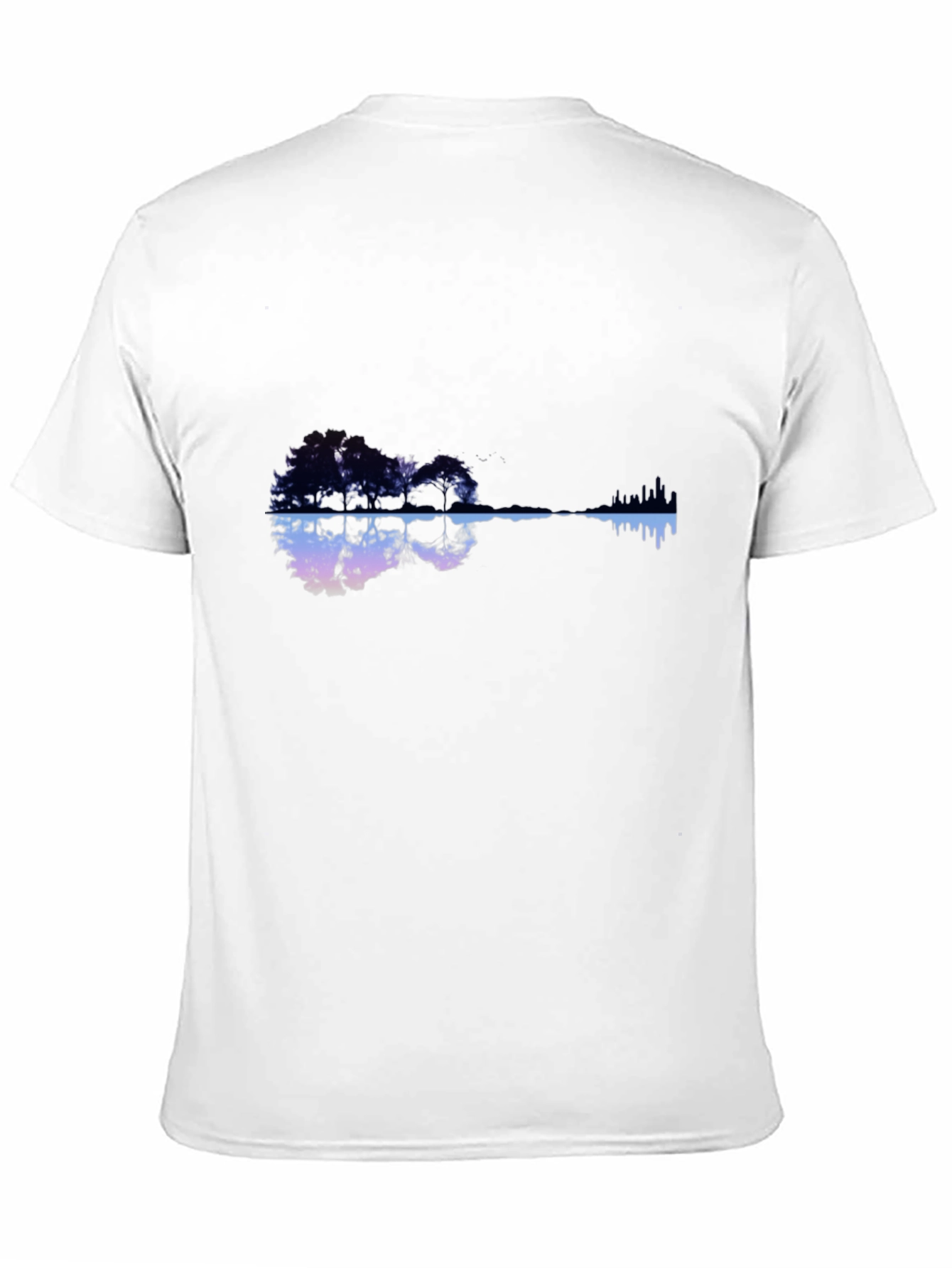 Camiseta Negra con Diseño de Guitarra y Paisaje Urbano