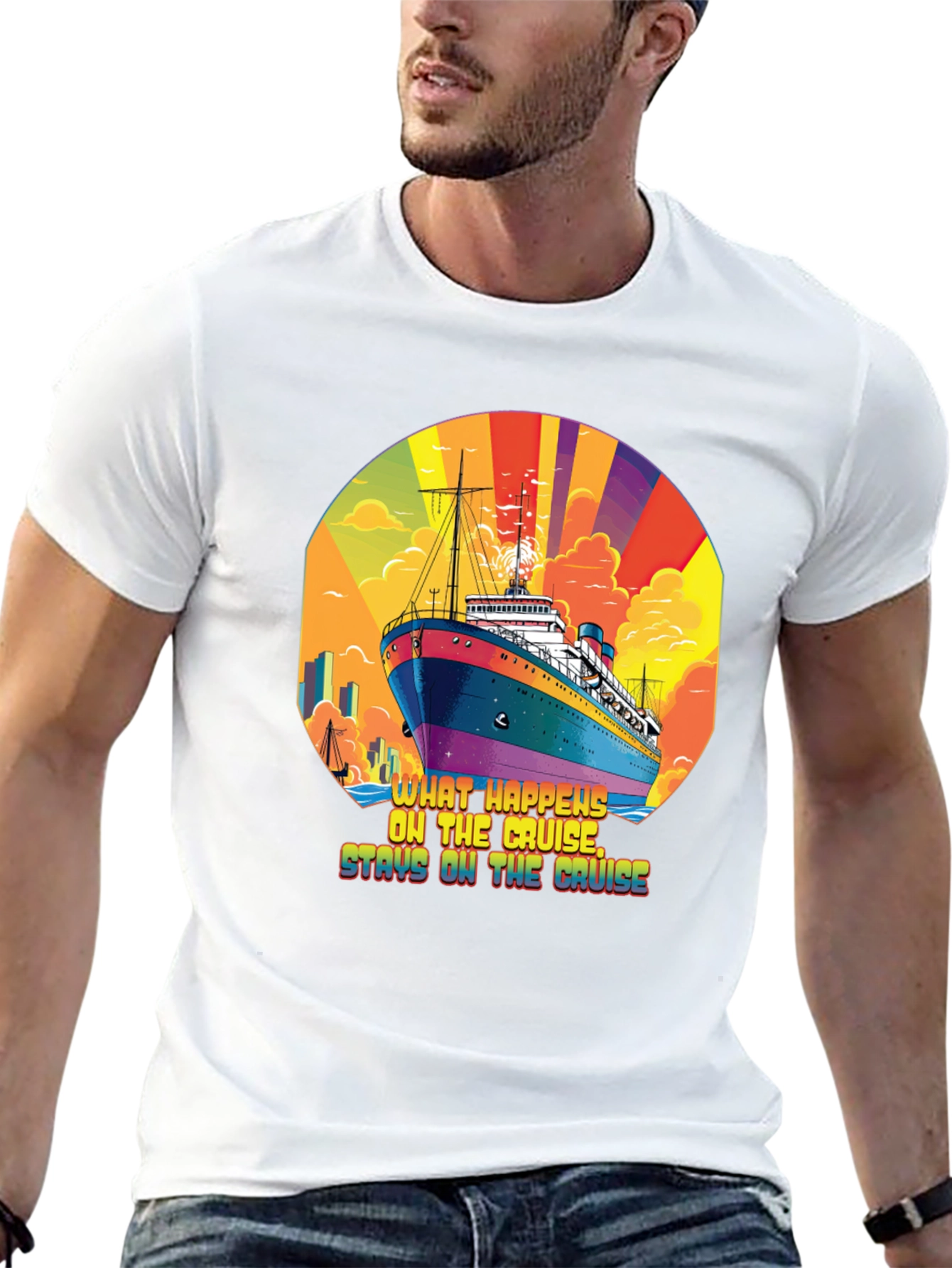 Camiseta Negra con Diseño de Crucero y Frase Divertida