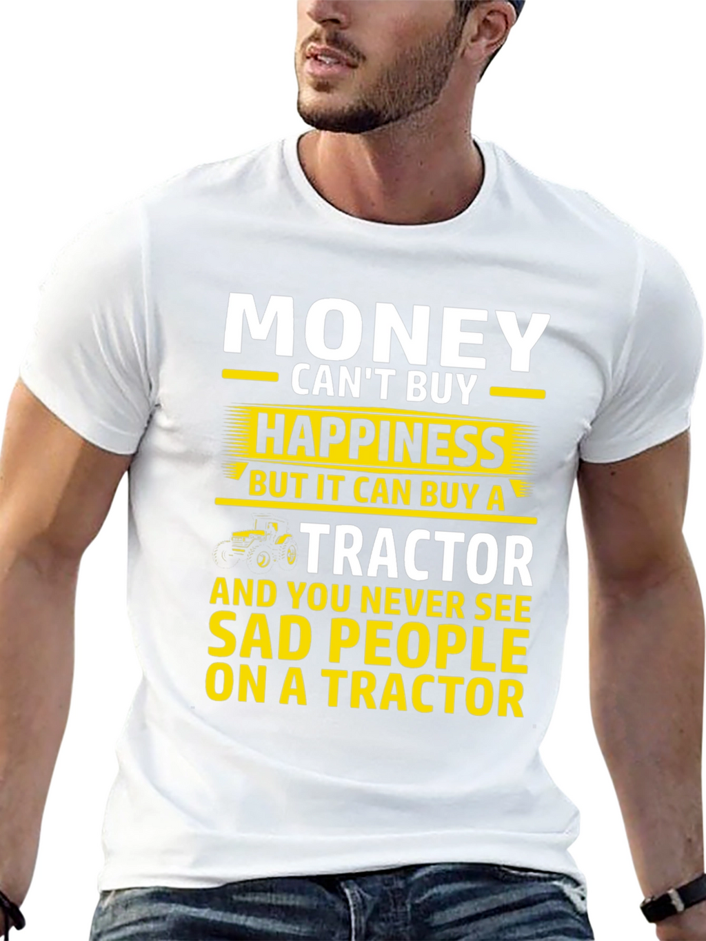 Camiseta Hombre: Dinero Felicidad y Tractores