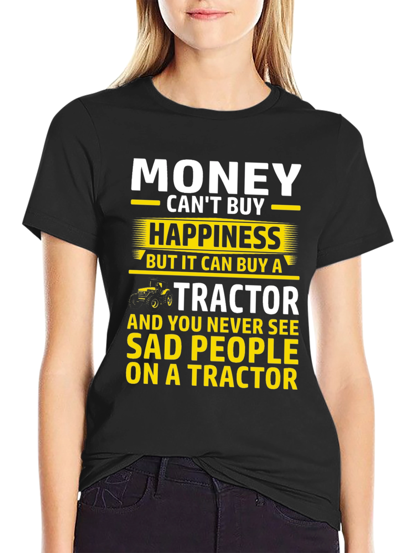 Camiseta Hombre: Dinero Felicidad y Tractores