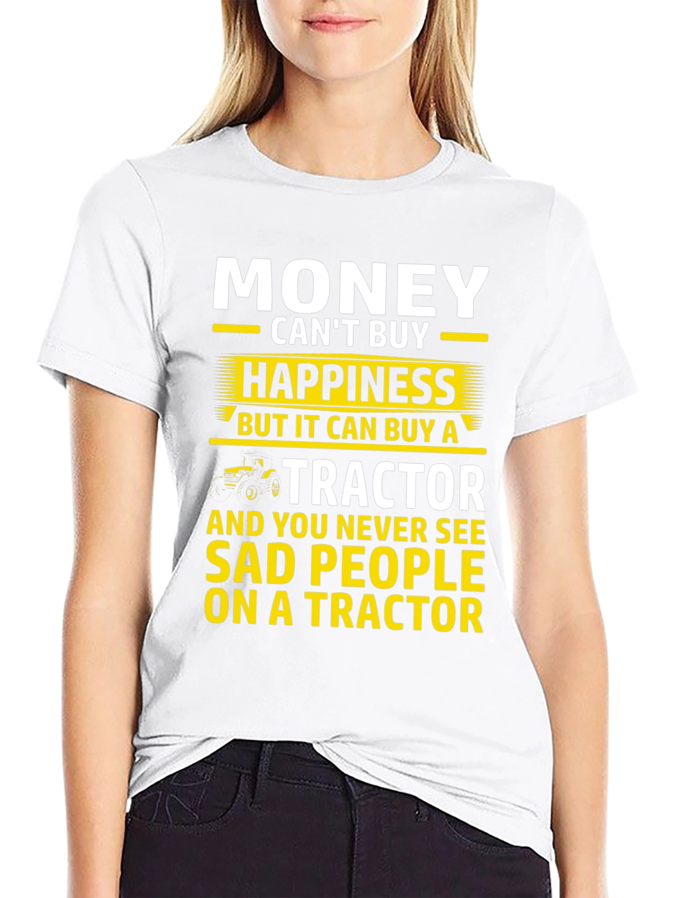 Camiseta Hombre: Dinero Felicidad y Tractores