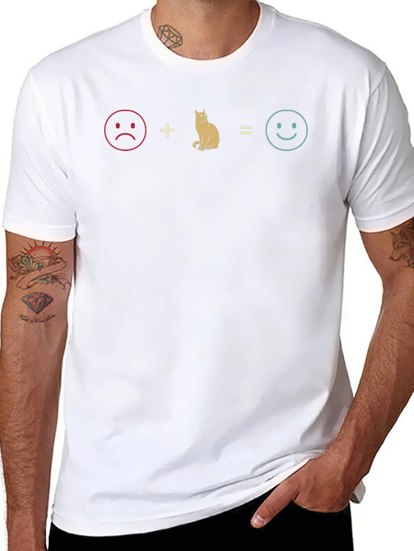 Camiseta Hombre: Triste + Gato = Feliz