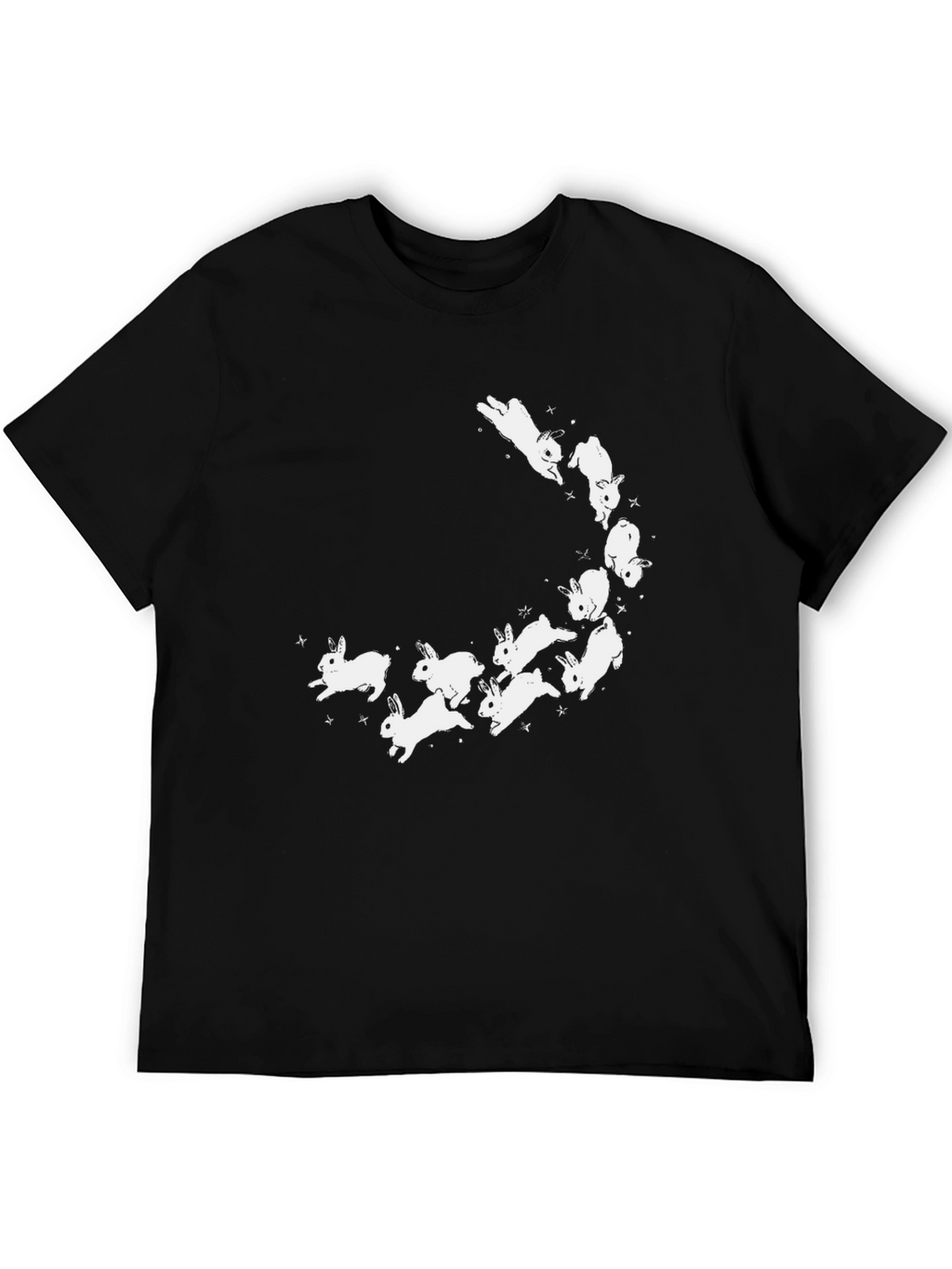 Camiseta Negra con Diseño de Conejos Blancos