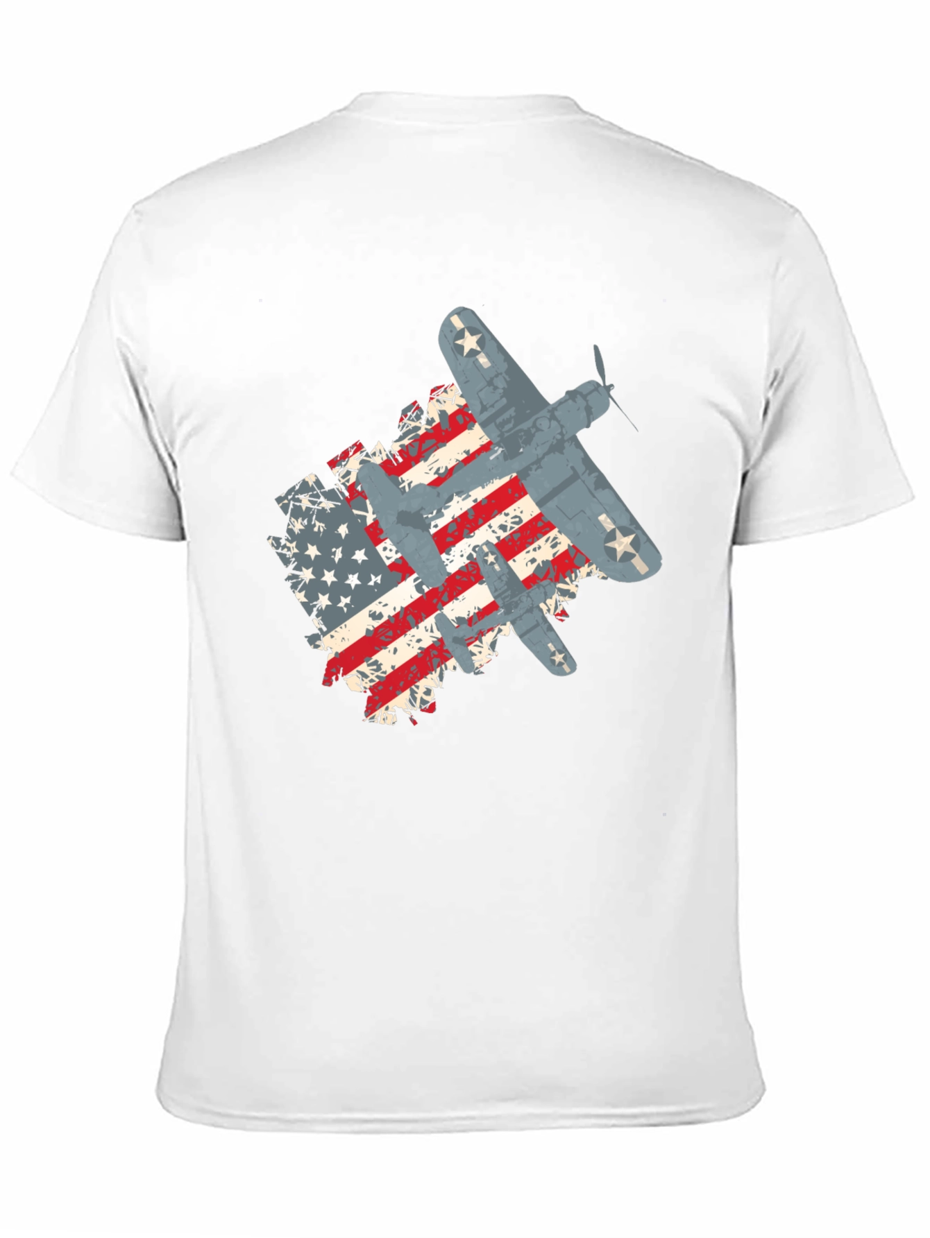 Camiseta Negra con Diseño de Bandera Americana y Aviones