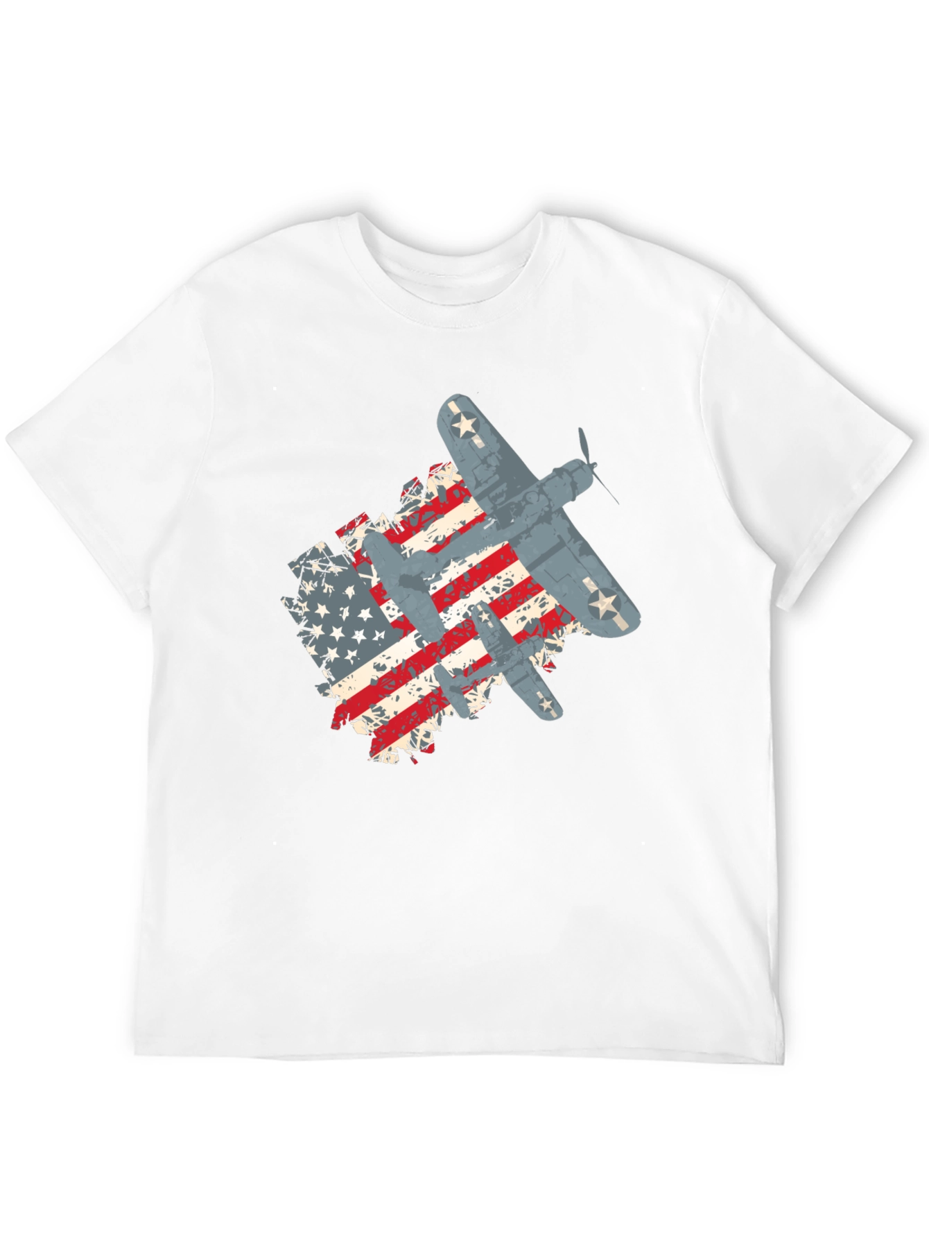 Camiseta Negra con Diseño de Bandera Americana y Aviones