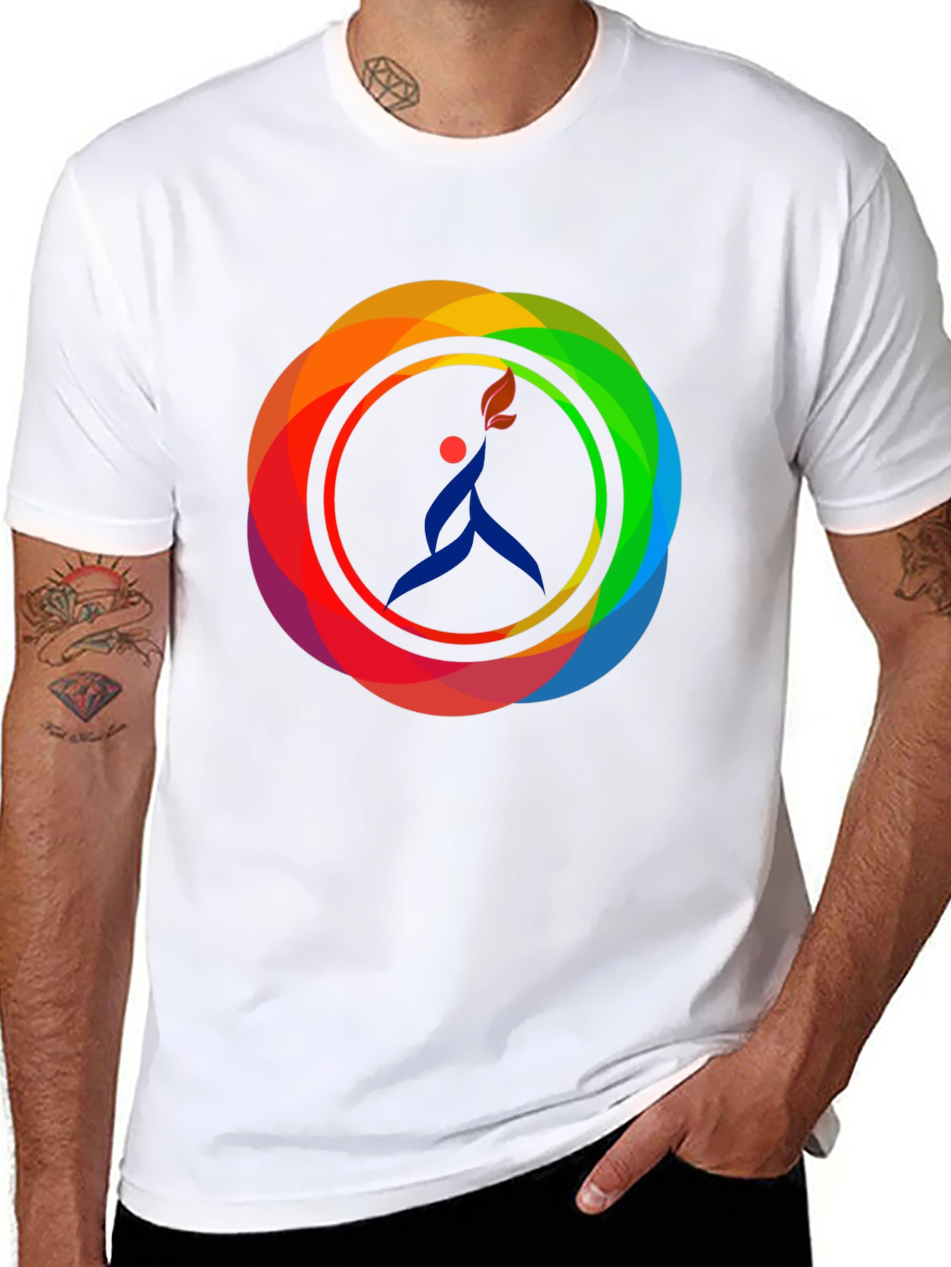 Camiseta Negra con Diseño Circular de Arcoíris