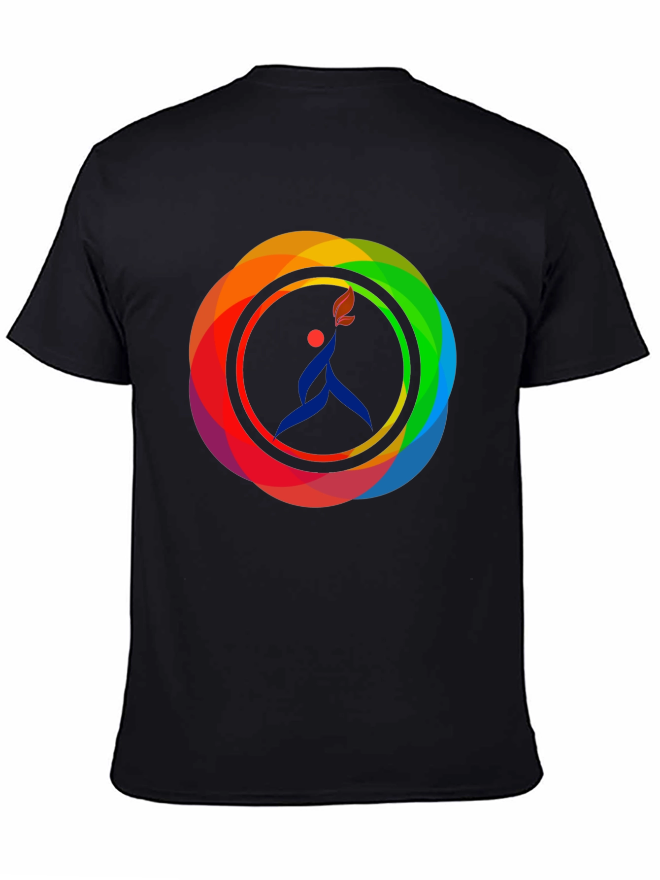 Camiseta Negra con Diseño Circular de Arcoíris