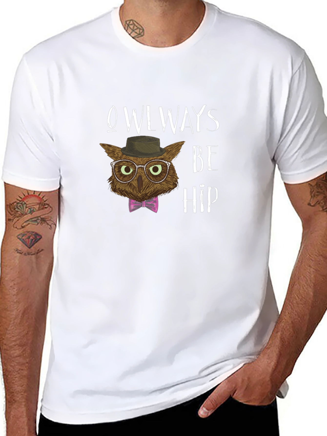 Camiseta Negra con Diseño de Búho Hipster