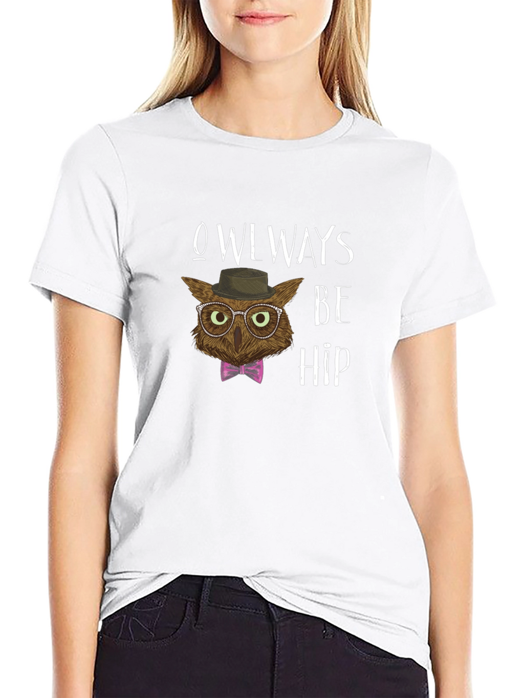 Camiseta Negra con Diseño de Búho Hipster