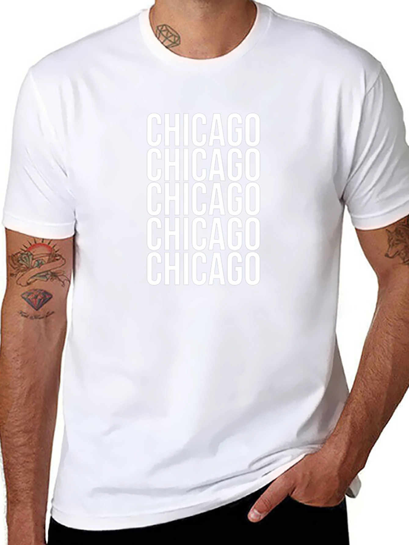 Camiseta Negra Chicago Repetido para Hombre