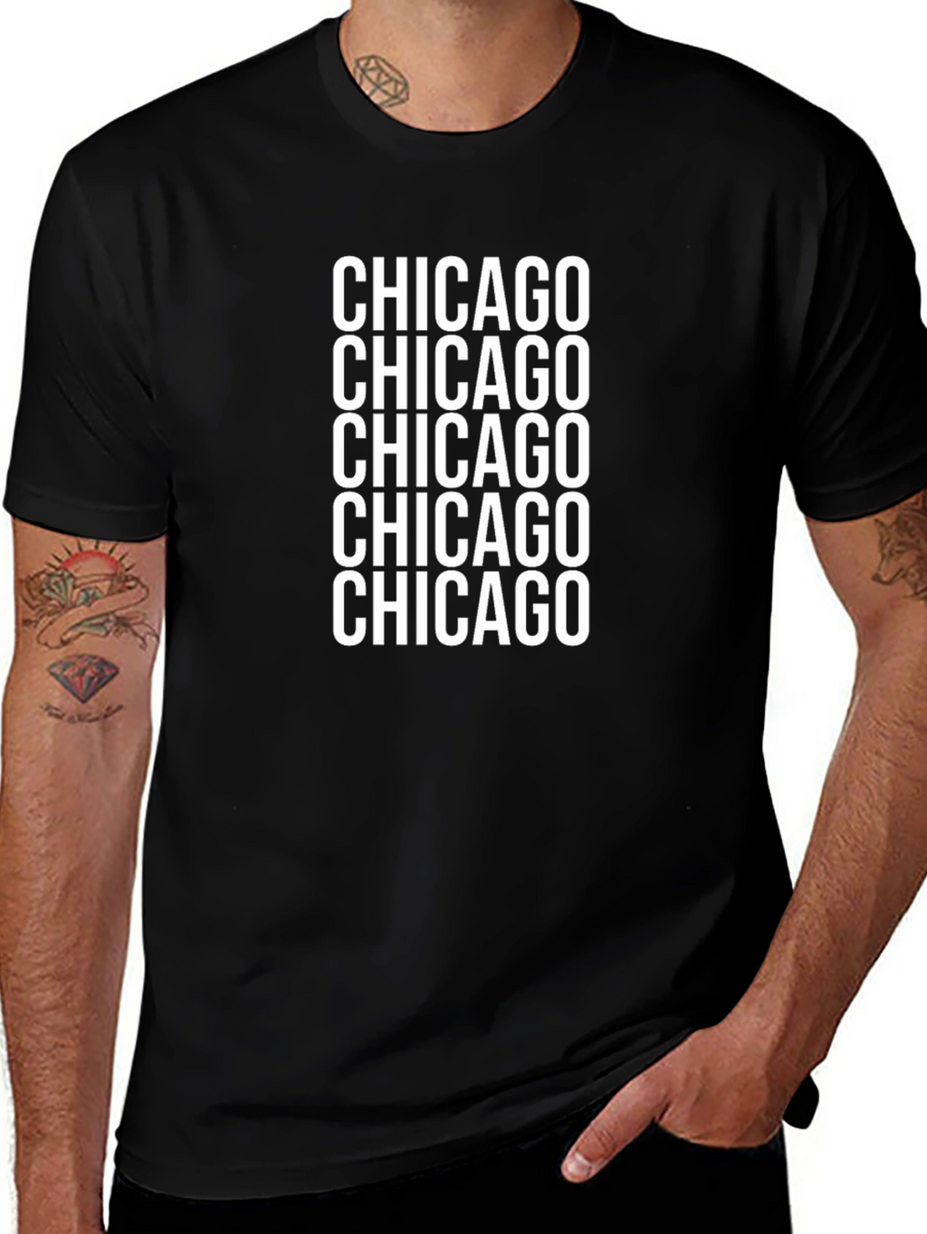 Camiseta Negra Chicago Repetido para Hombre