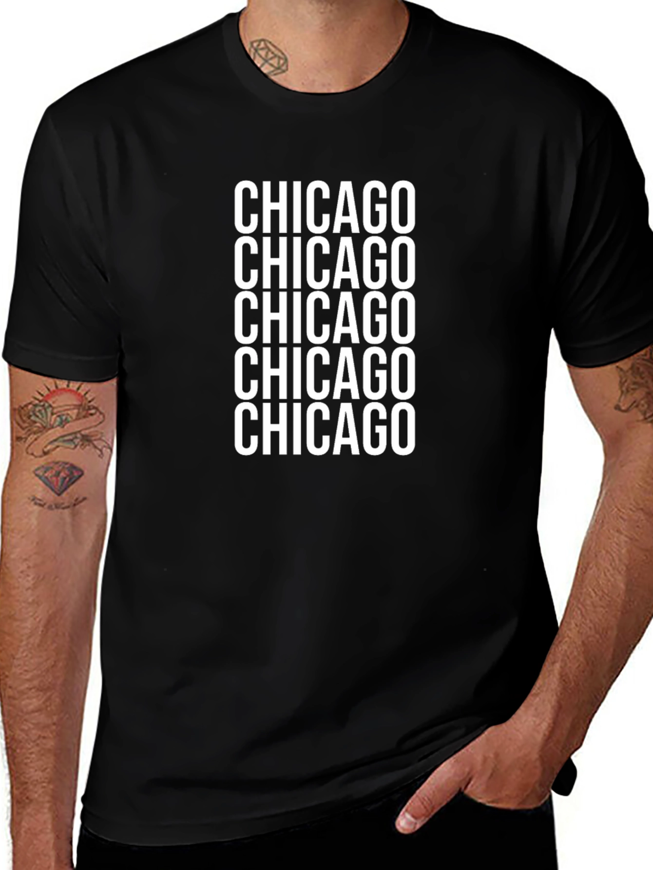Camiseta Negra Chicago Repetido para Hombre