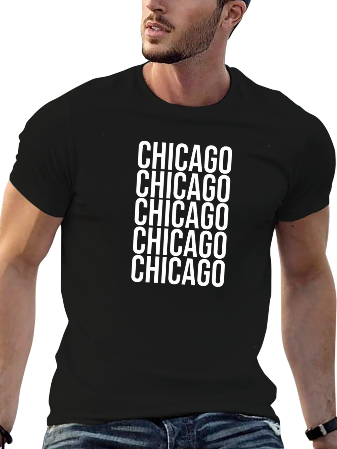Camiseta Negra Chicago Repetido para Hombre
