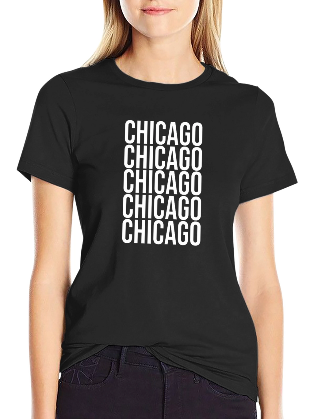 Camiseta Negra Chicago Repetido para Hombre