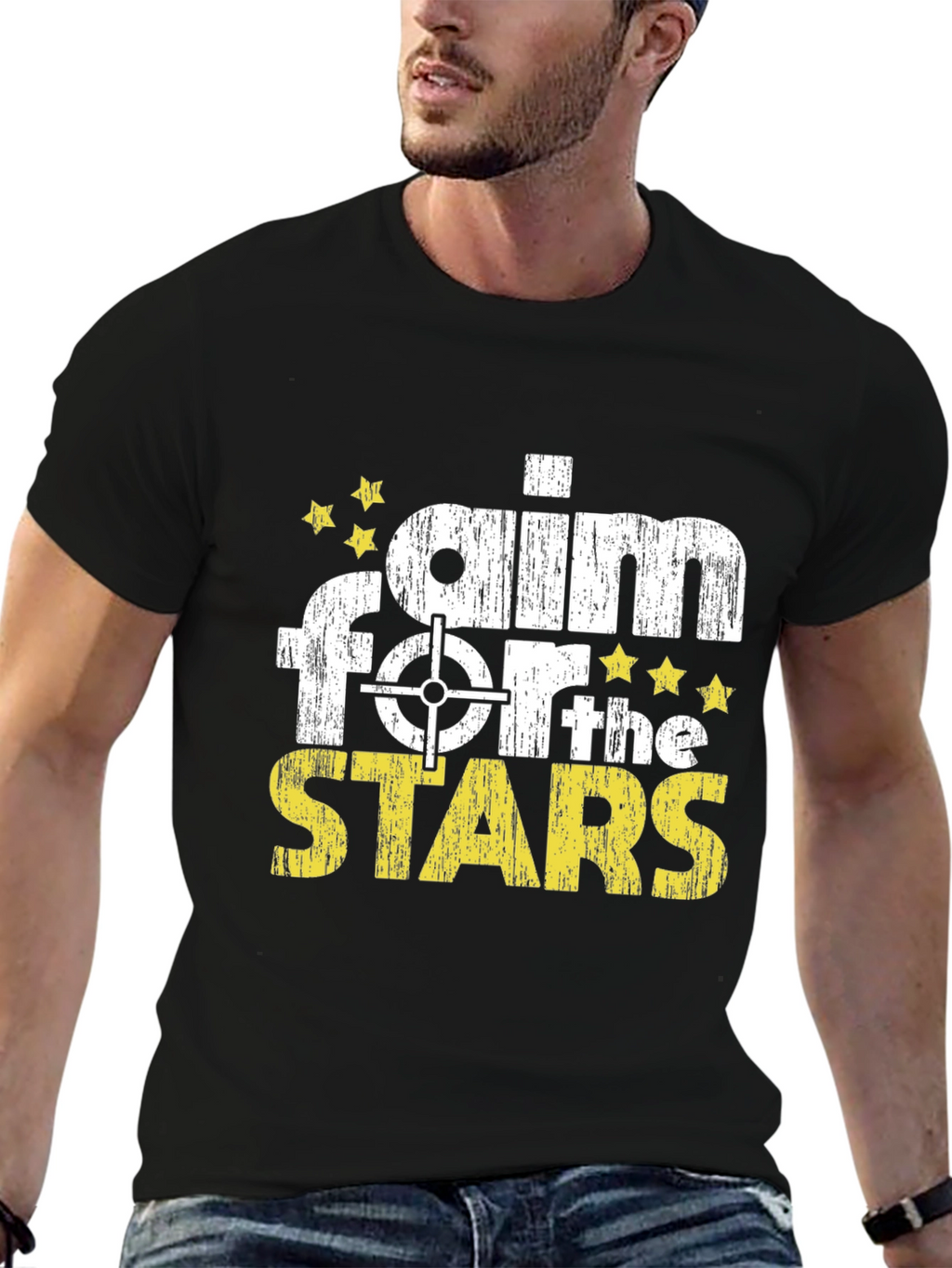 Camiseta Negra Apuntar a las Estrellas Algodón