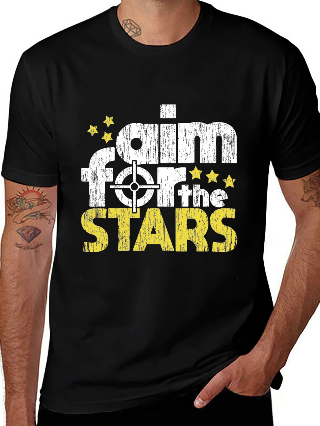 Camiseta Negra Apuntar a las Estrellas Algodón