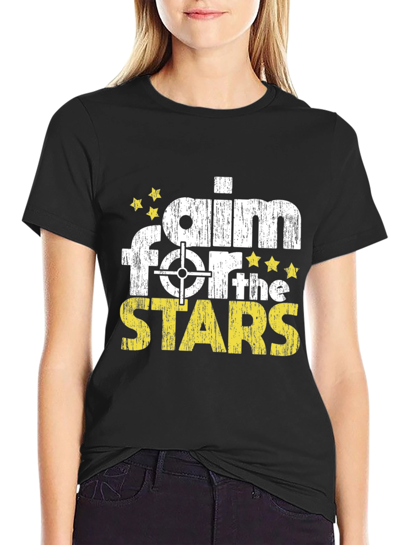 Camiseta Negra Apuntar a las Estrellas Algodón