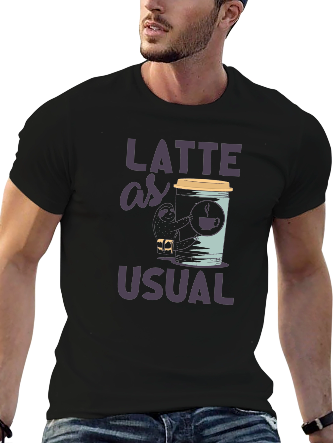 Camiseta Negra con Diseño de Café Latte