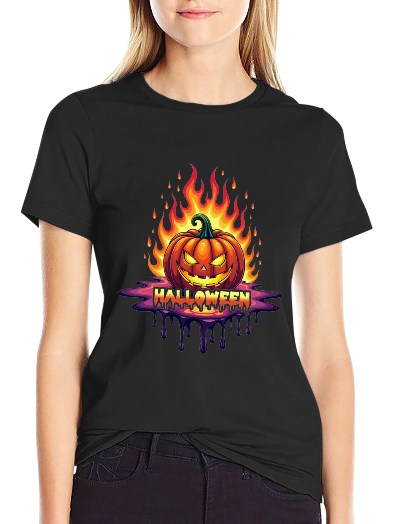 Camiseta Halloween Calabaza en Llamas