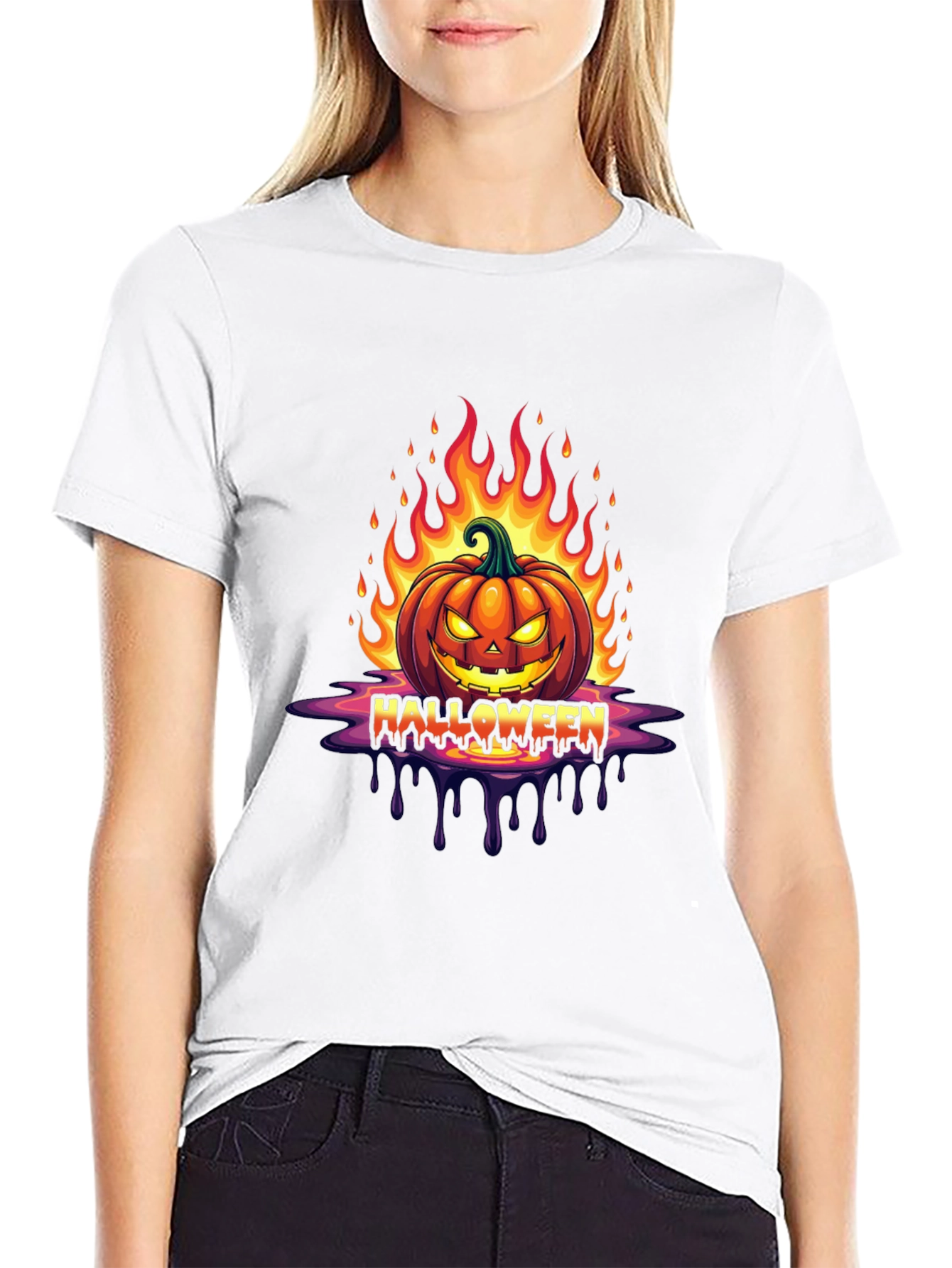Camiseta Halloween Calabaza en Llamas