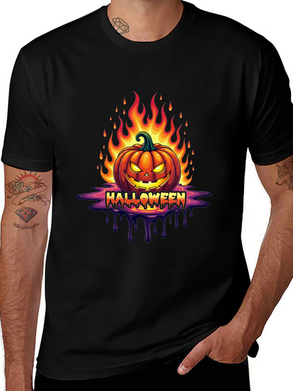 Camiseta Halloween Calabaza en Llamas