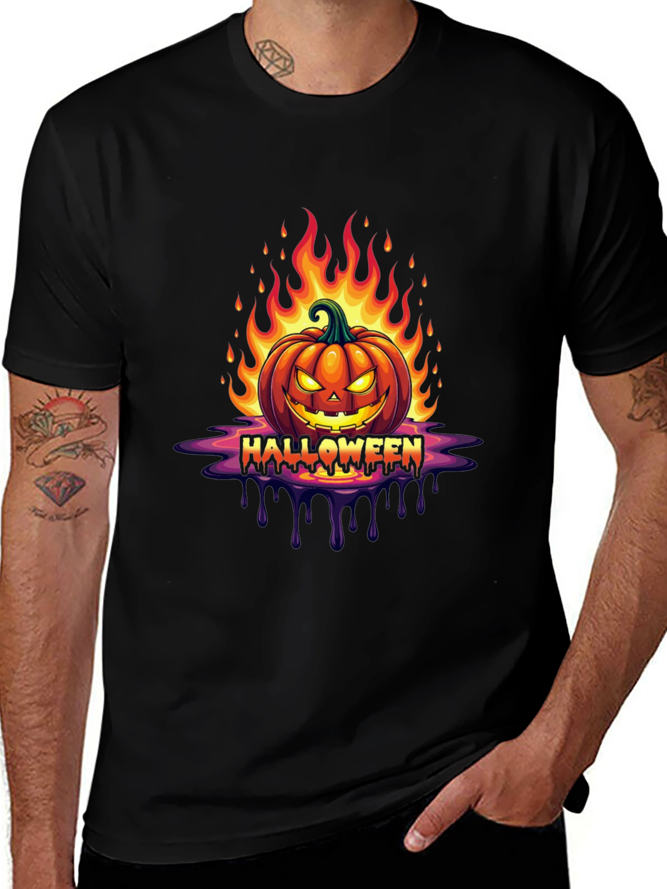 Camiseta Halloween Calabaza en Llamas