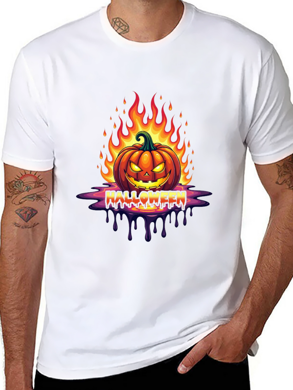 Camiseta Halloween Calabaza en Llamas