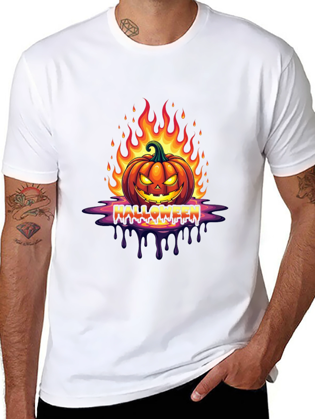Camiseta Halloween Calabaza en Llamas