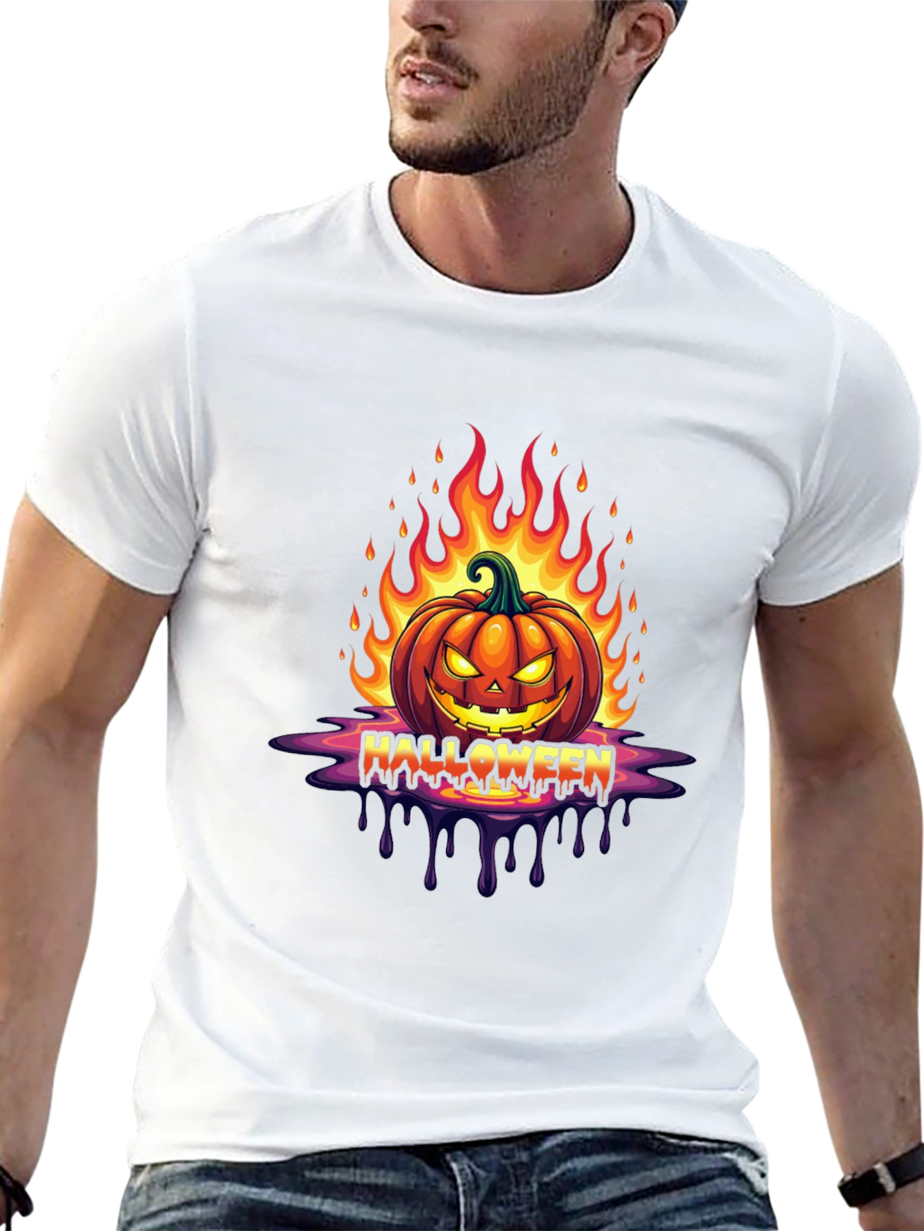 Camiseta Halloween Calabaza en Llamas