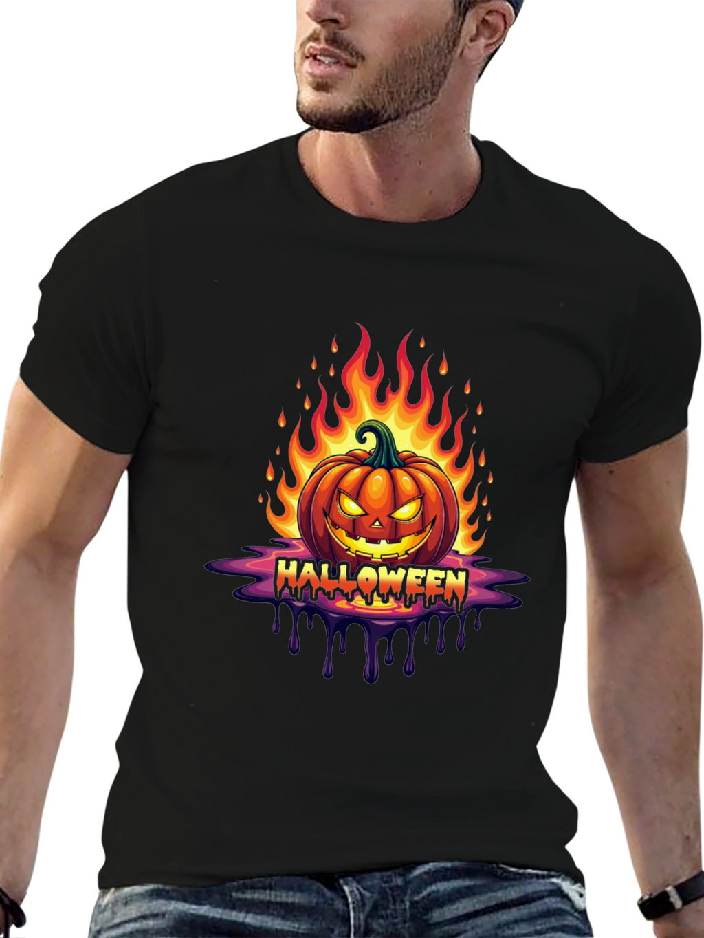 Camiseta Halloween Calabaza en Llamas