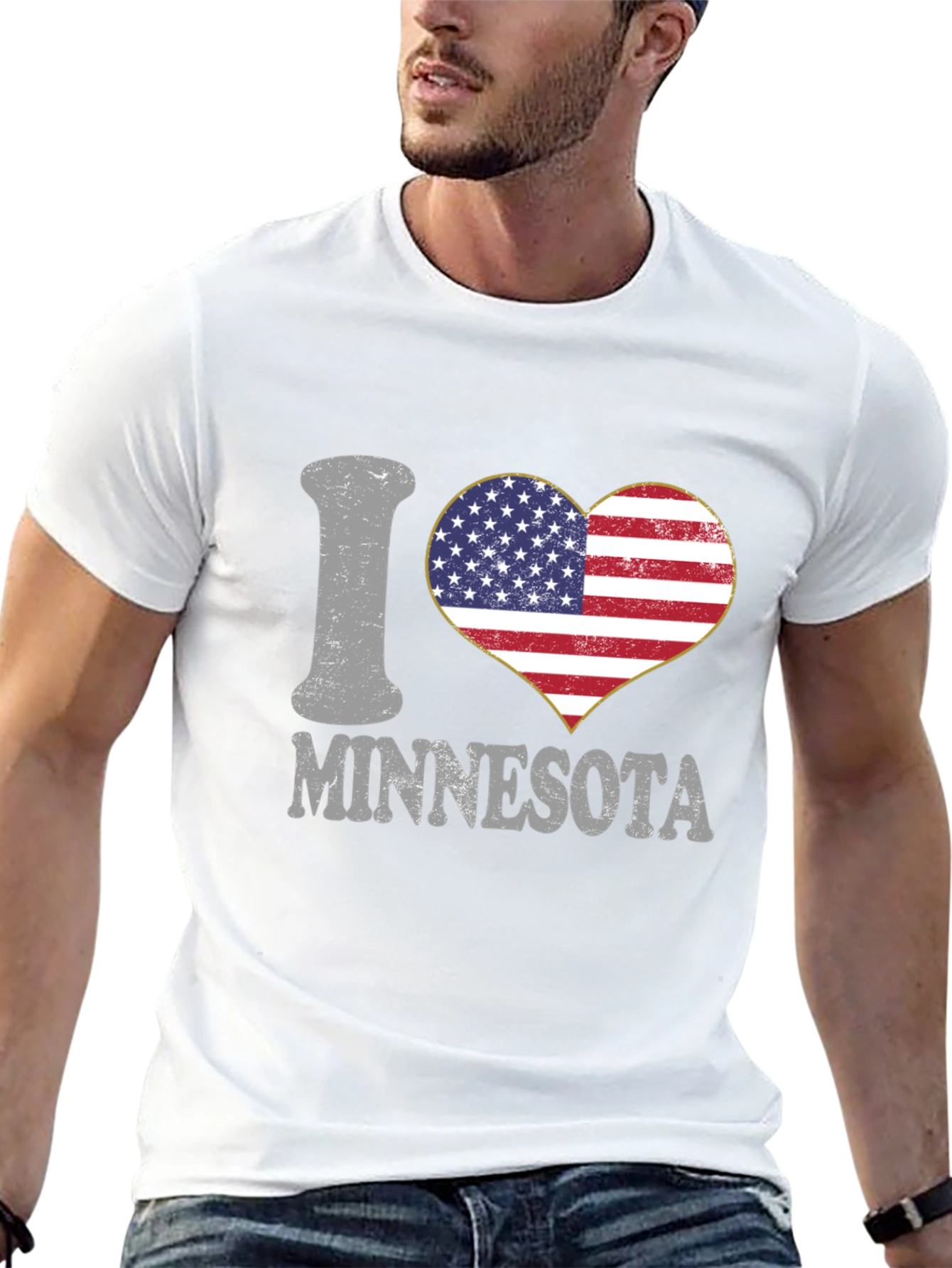 Camiseta Negra Amo Minnesota Corazón Bandera USA
