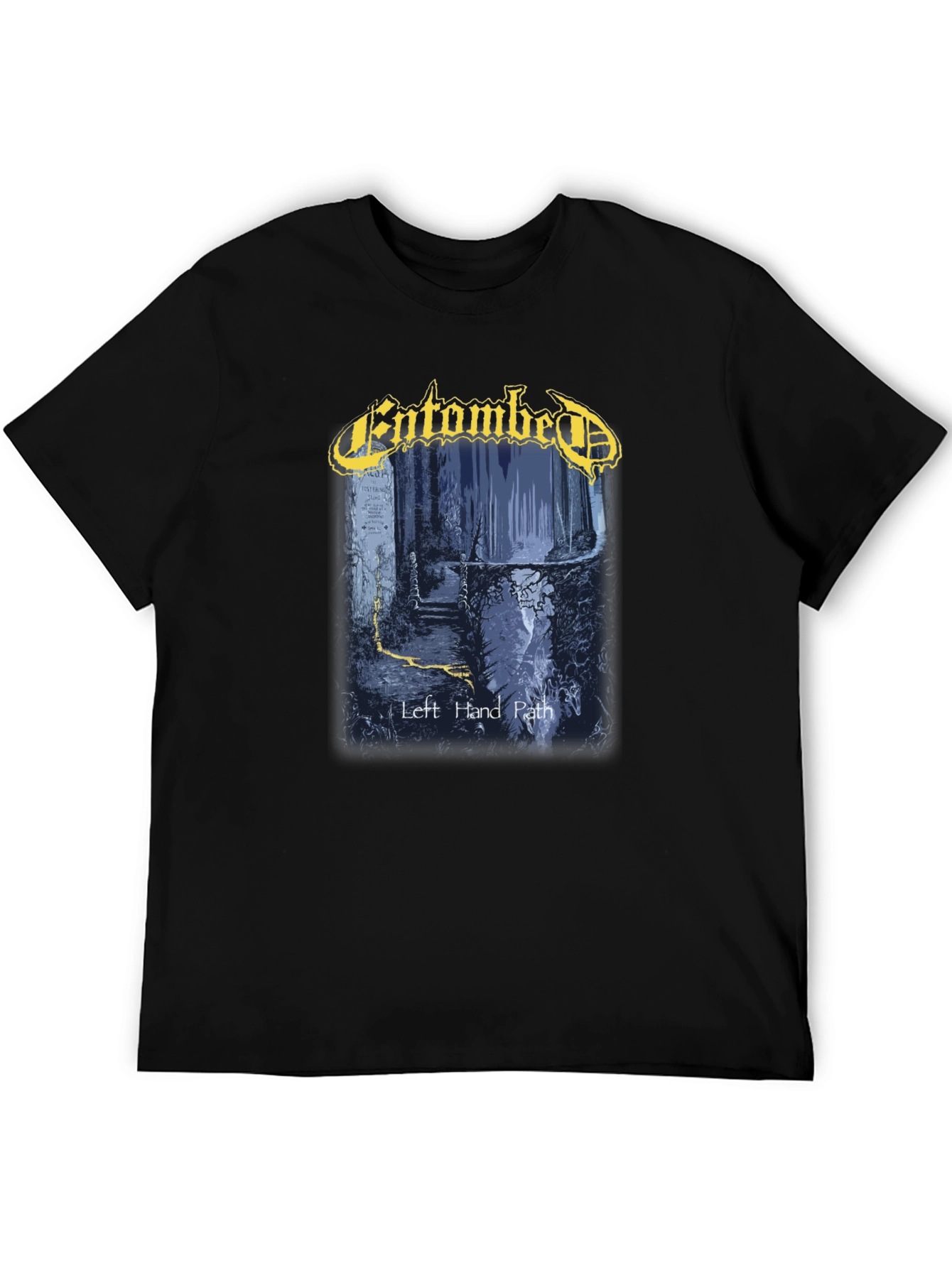 Camiseta Negra con Diseño de Entombad Left Hand Path